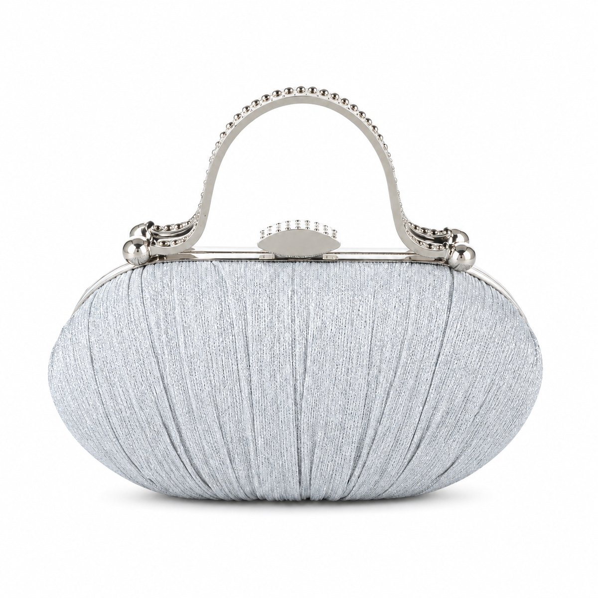 Silver Pleated Clutch with Metal Handle-2