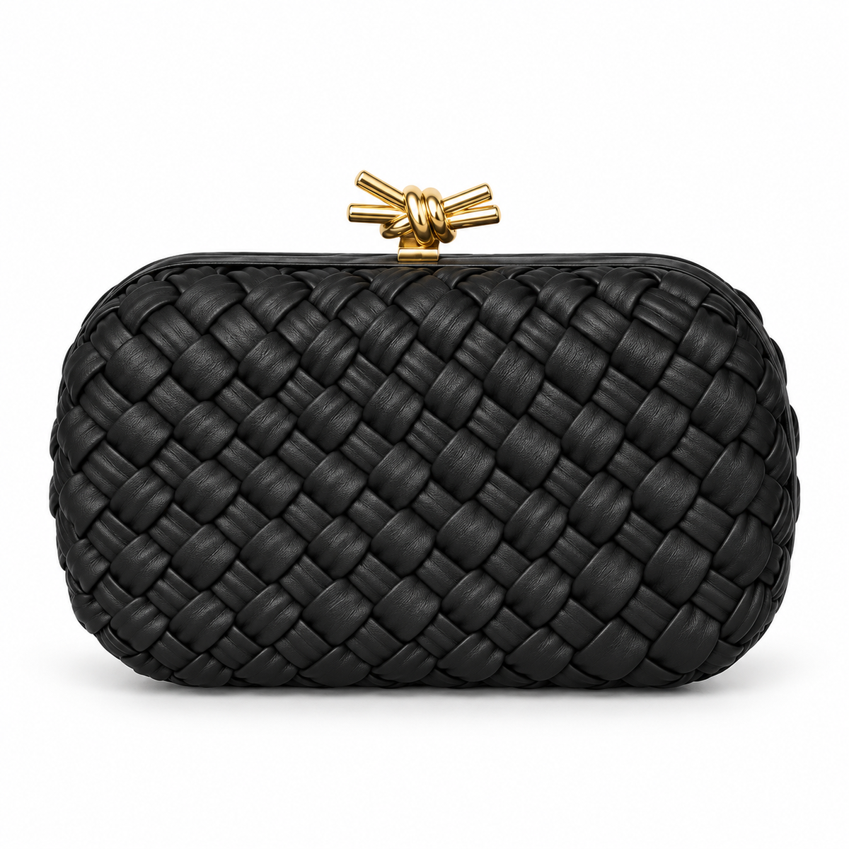 Black Woven Clutch With Gold Clasp-4