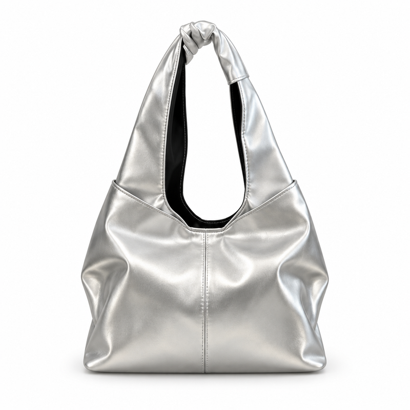 Metallic Bow Knot Silver Shoulder Bag-3
