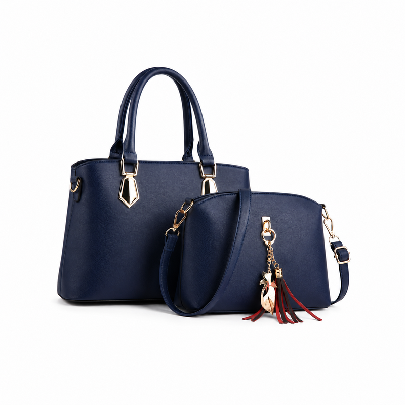 2-Piece Navy Blue Structured Handbag Set-1