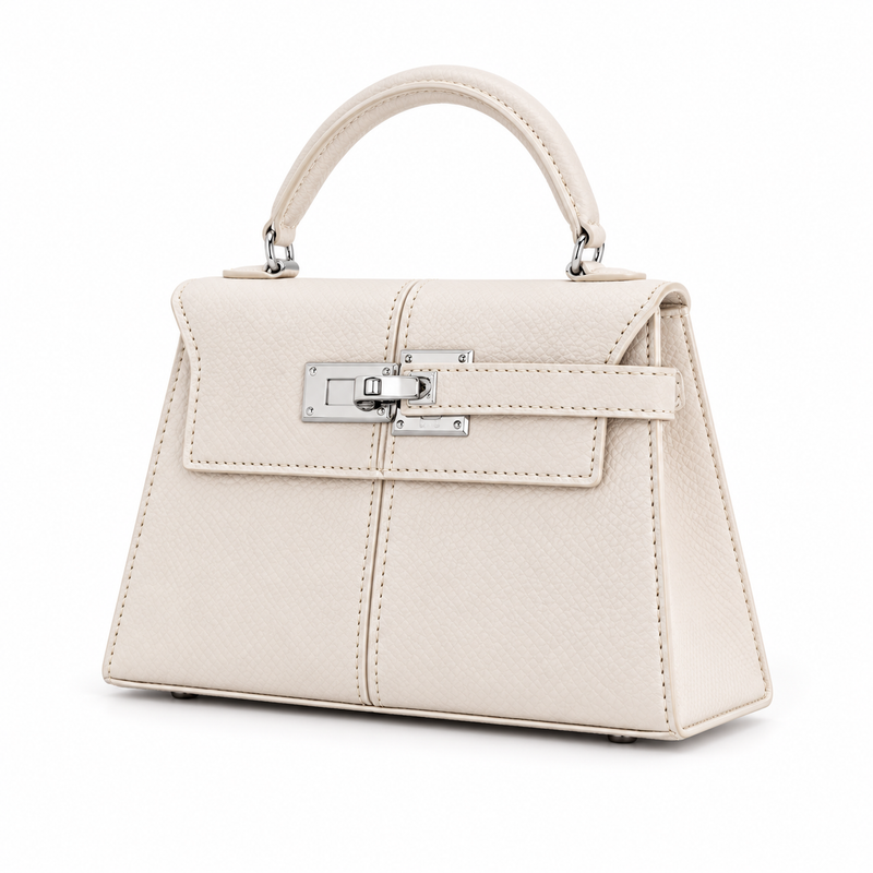 Elegant Ivory Textured Leather Satchel Handbag-3
