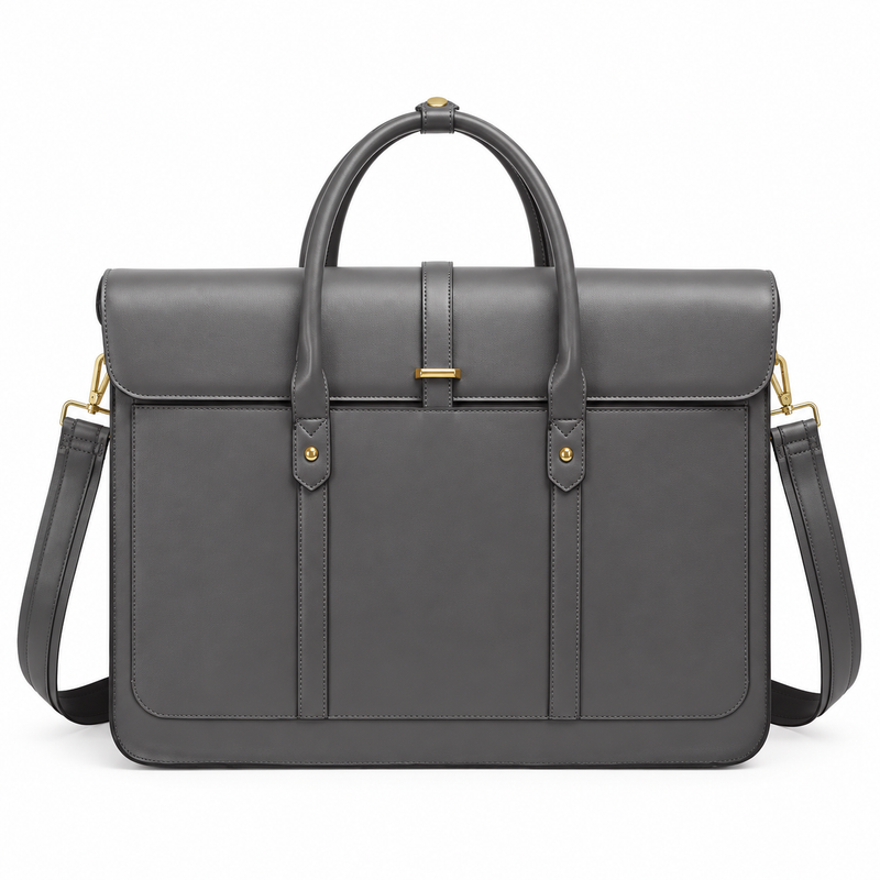 Grey Bow Detail Leather Laptop Bag-3