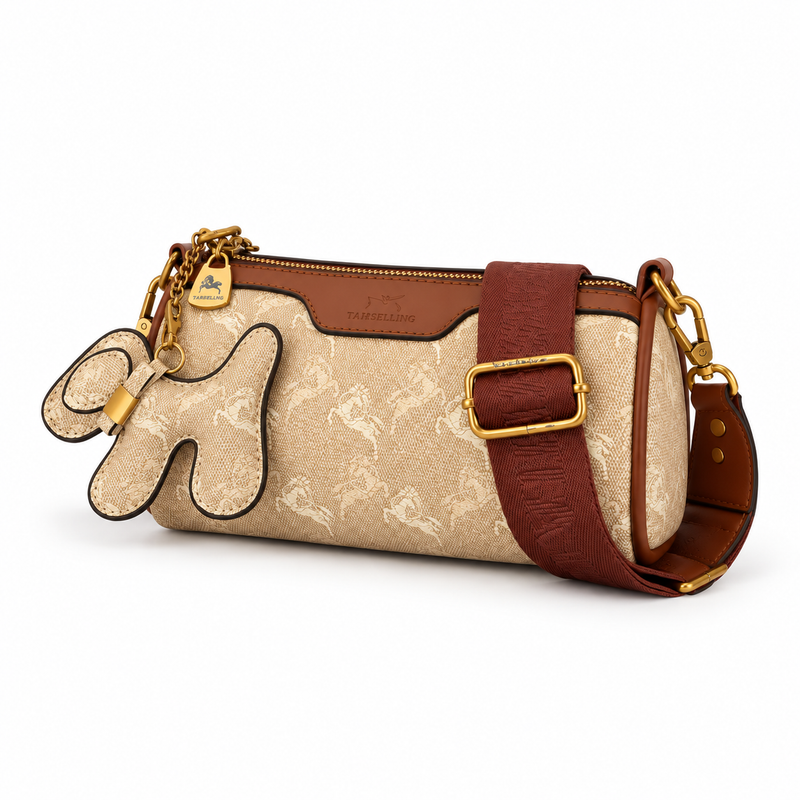 Shallow Khaki Monogram Charm Crossbody Bag-2