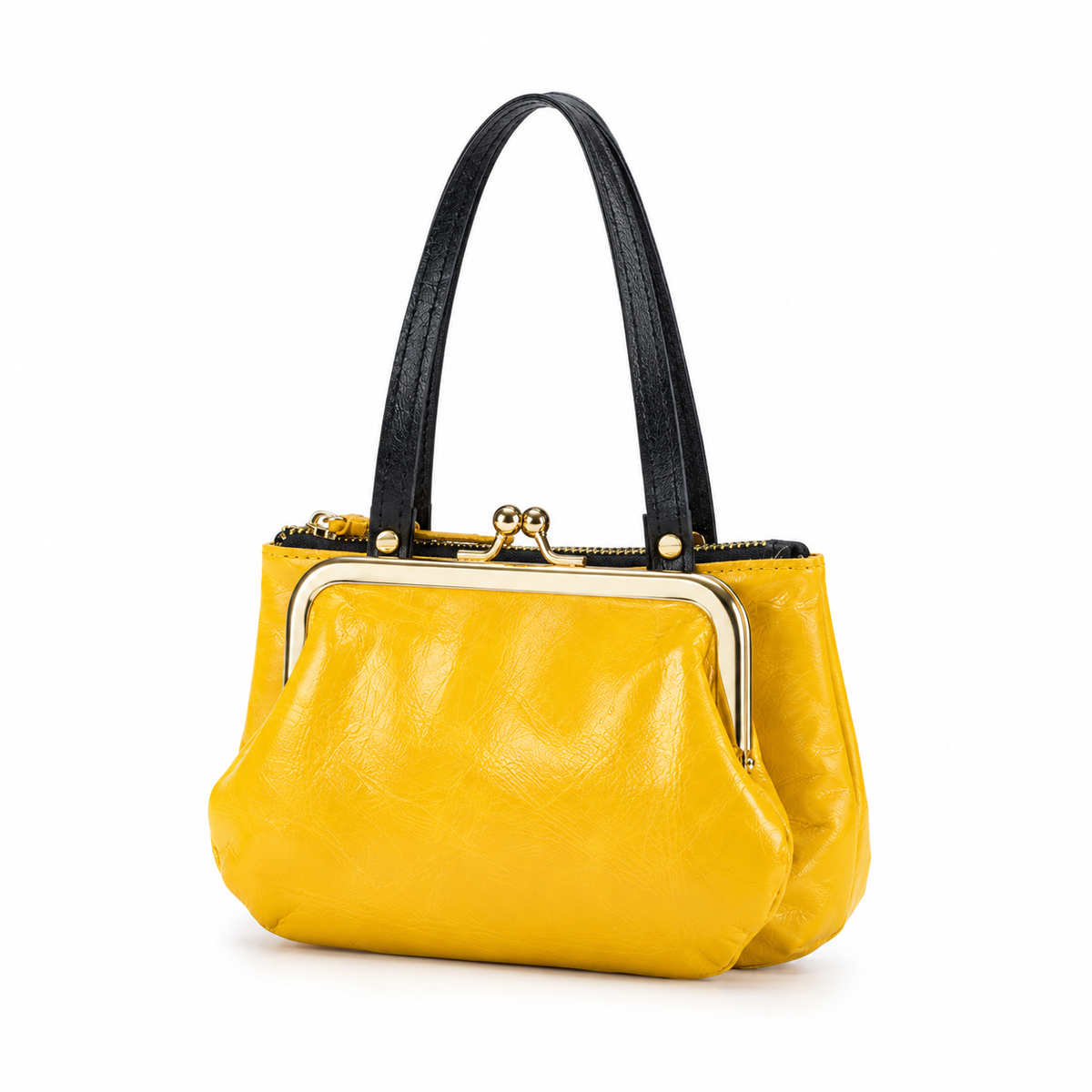 Yellow Kiss Lock Double Handle Clutch-3