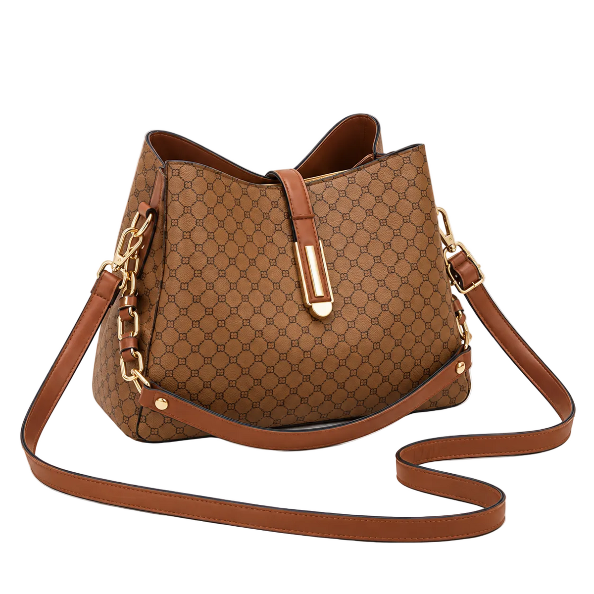 Elegant Brown Monogram Crossbody Handbag