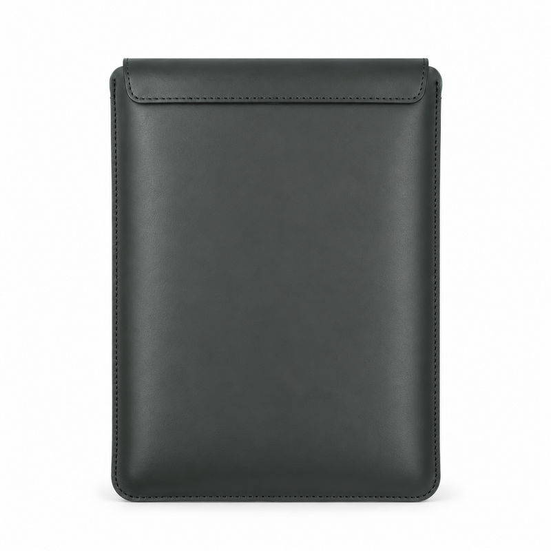 Dim Black Leather Button Laptop Bag-2