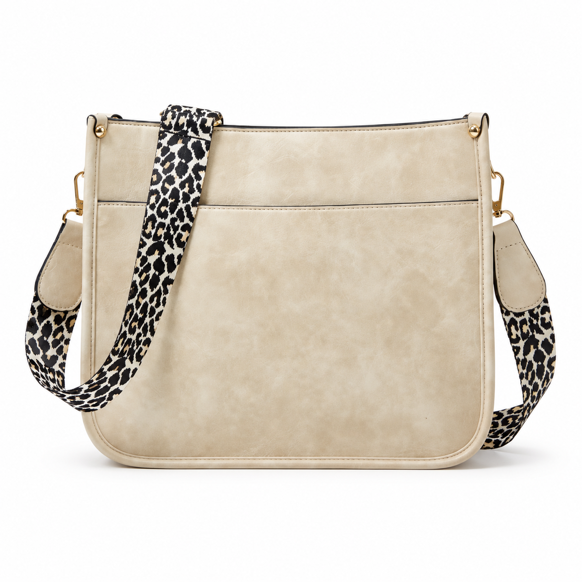 Beige Crossbody Bag With Leopard Strap-4