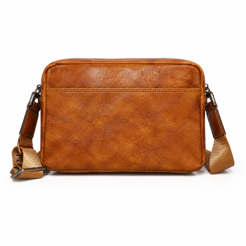 Vintage Brown Leather Crossbody Messenger Bag-3