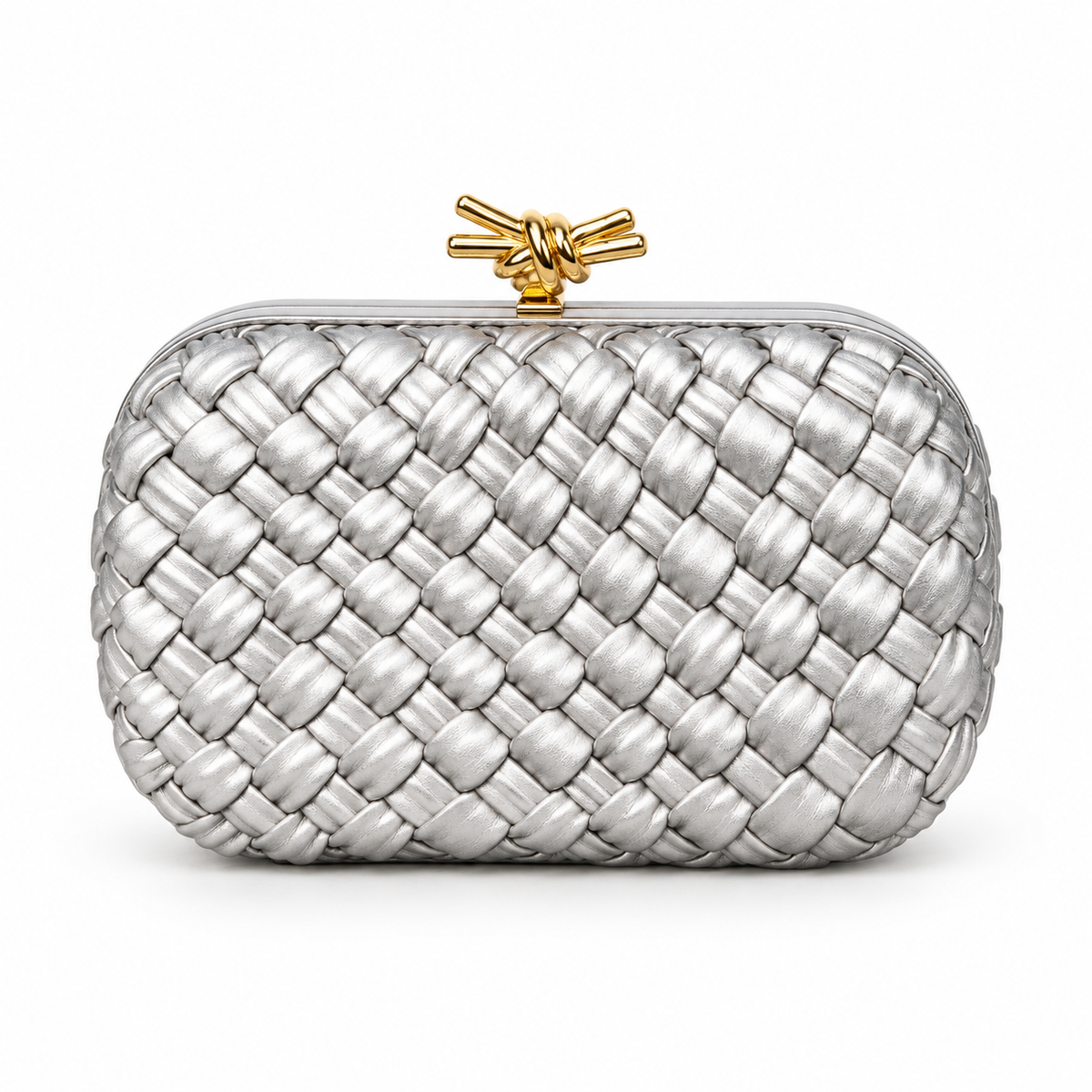 Silver Woven Clutch With Golden Knot-4
