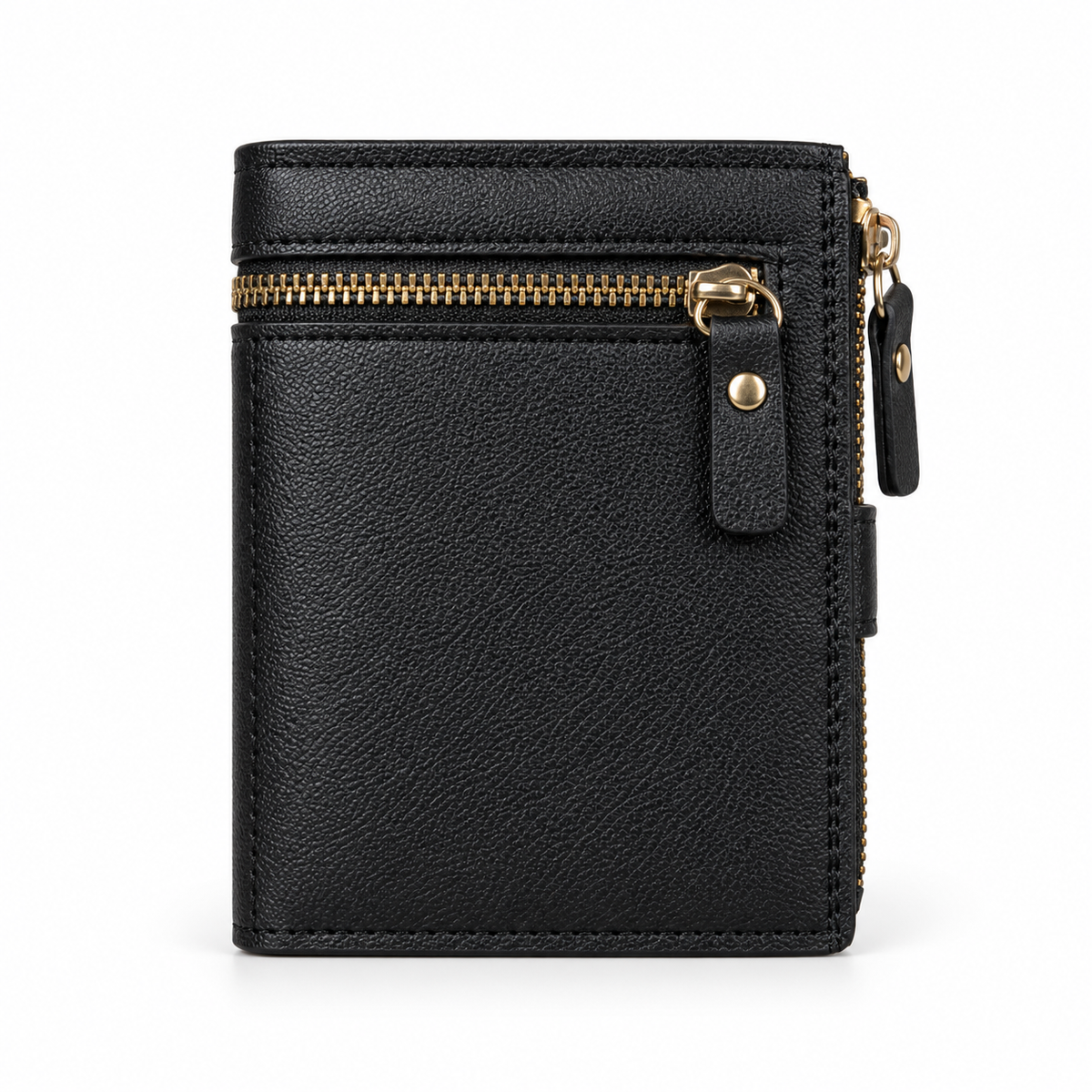 Classic Black Bifold Wallet With Zippers-4