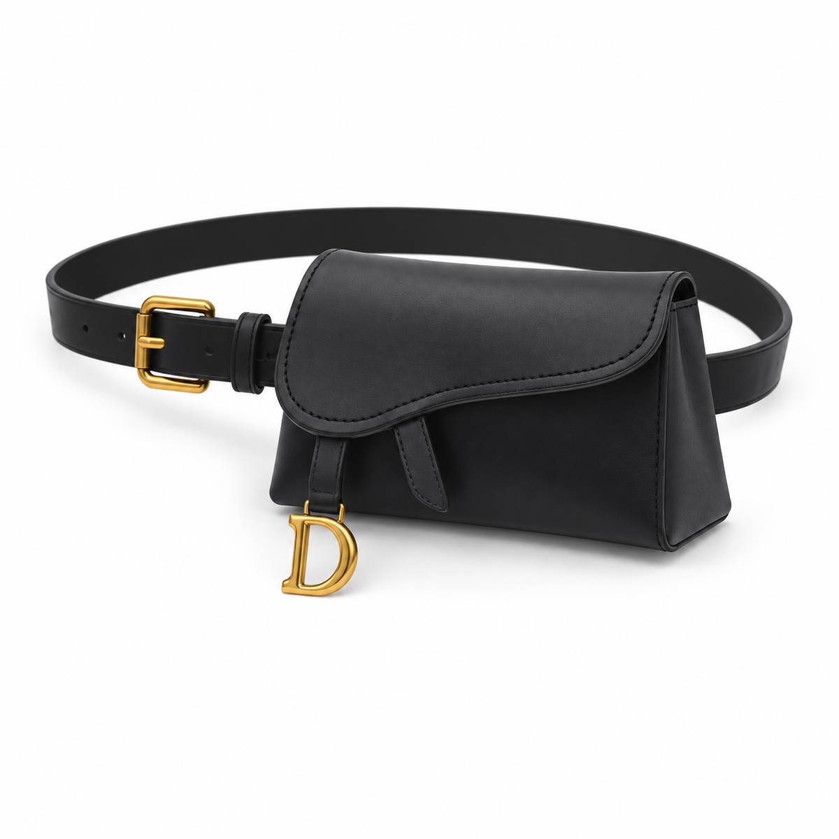 Black Asymmetric Flap Bag With Belt-2