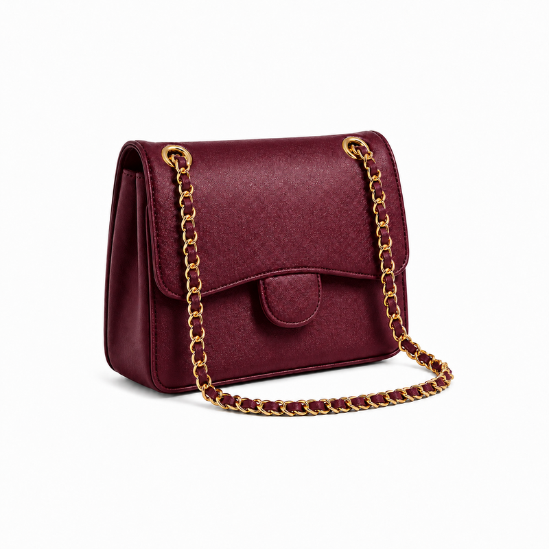 Burgundy Textured Chain Strap Shoulder Bag-1