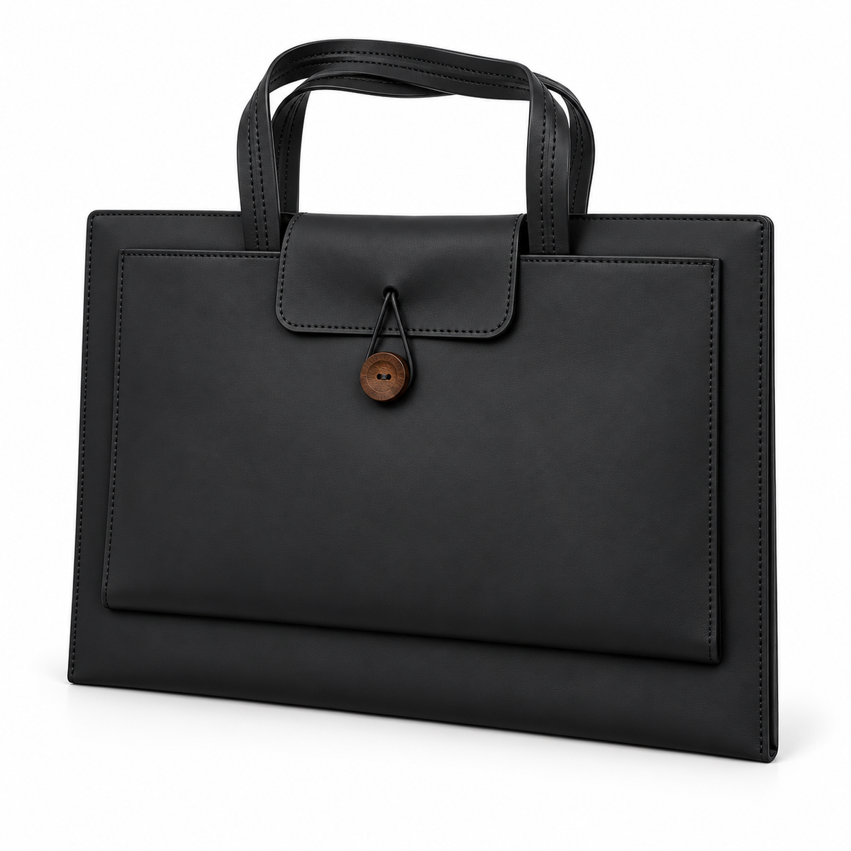Classic Black Leather Laptop Tote Bag-3