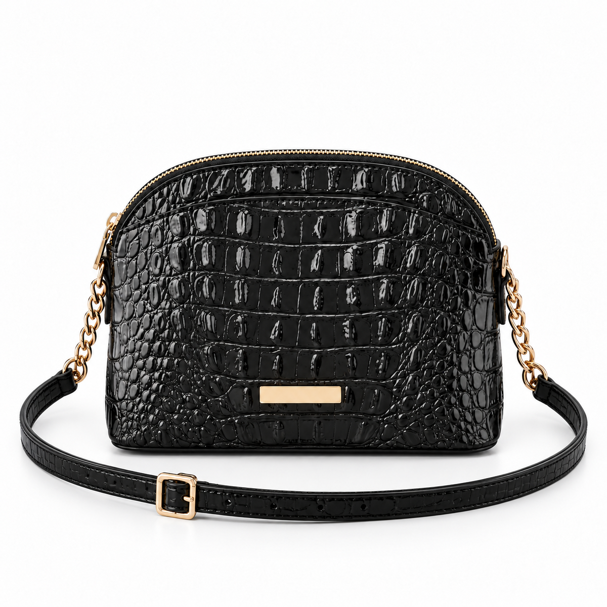 Black Crocodile Embossed Crossbody Chain Bag