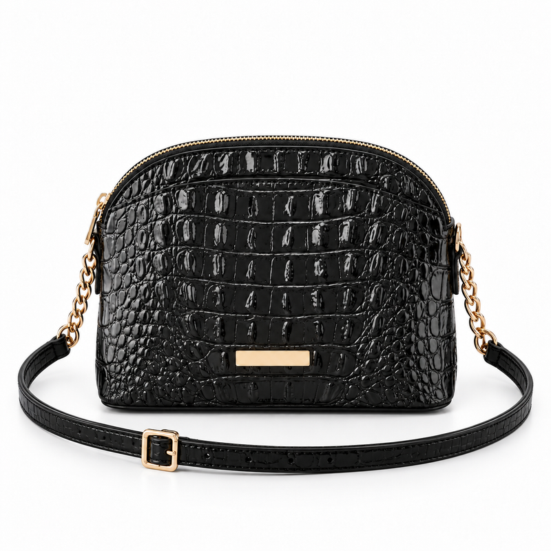 Black Crocodile Embossed Crossbody Chain Bag-2