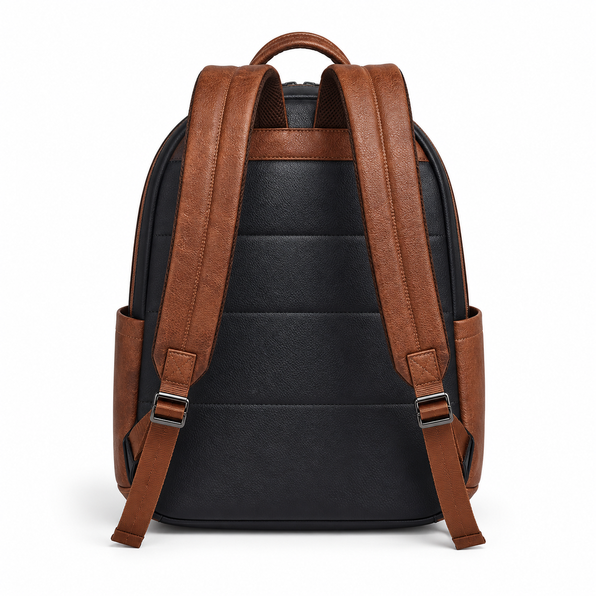 Black Brown Vegan Leather Travel Backpack-2