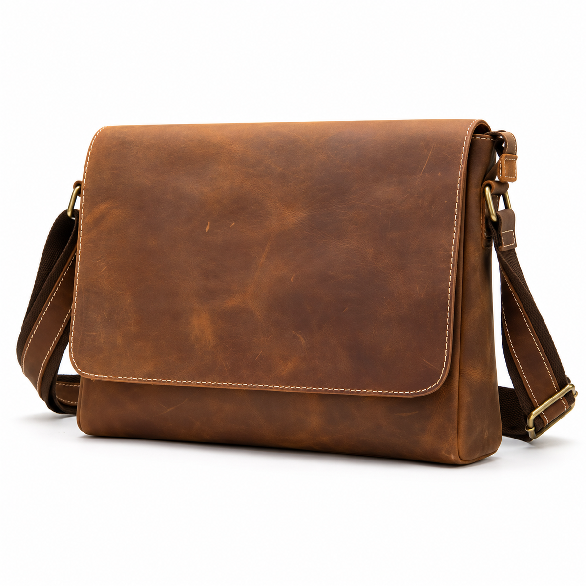 Vintage Brown Leather Laptop Messenger Bag-3