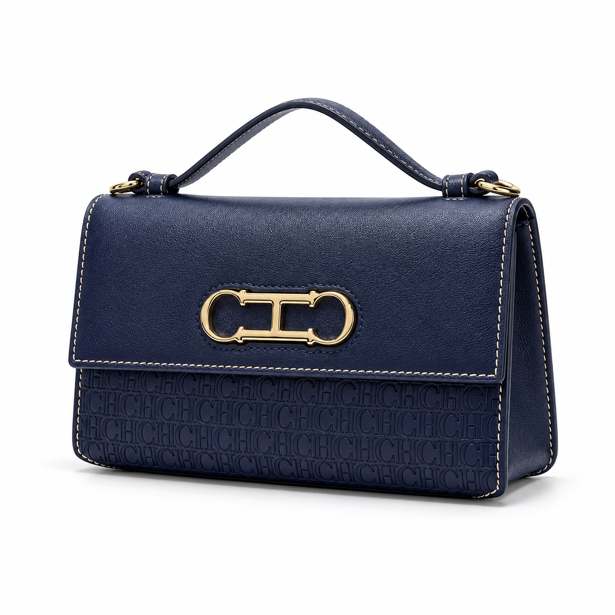 Navy Blue Embossed Leather Evening Clutch-3