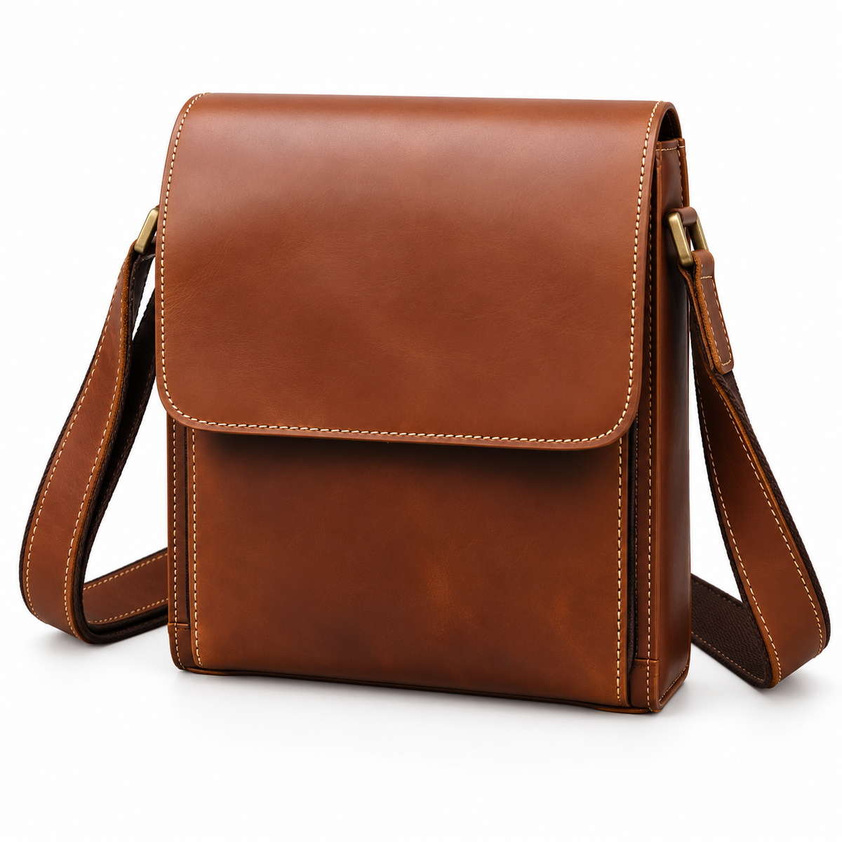 Classic Brown Leather Crossbody Messenger Bag-2
