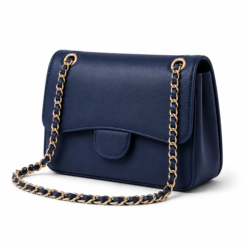 Deep Blue Chain Strap Flap Shoulder Bag-4