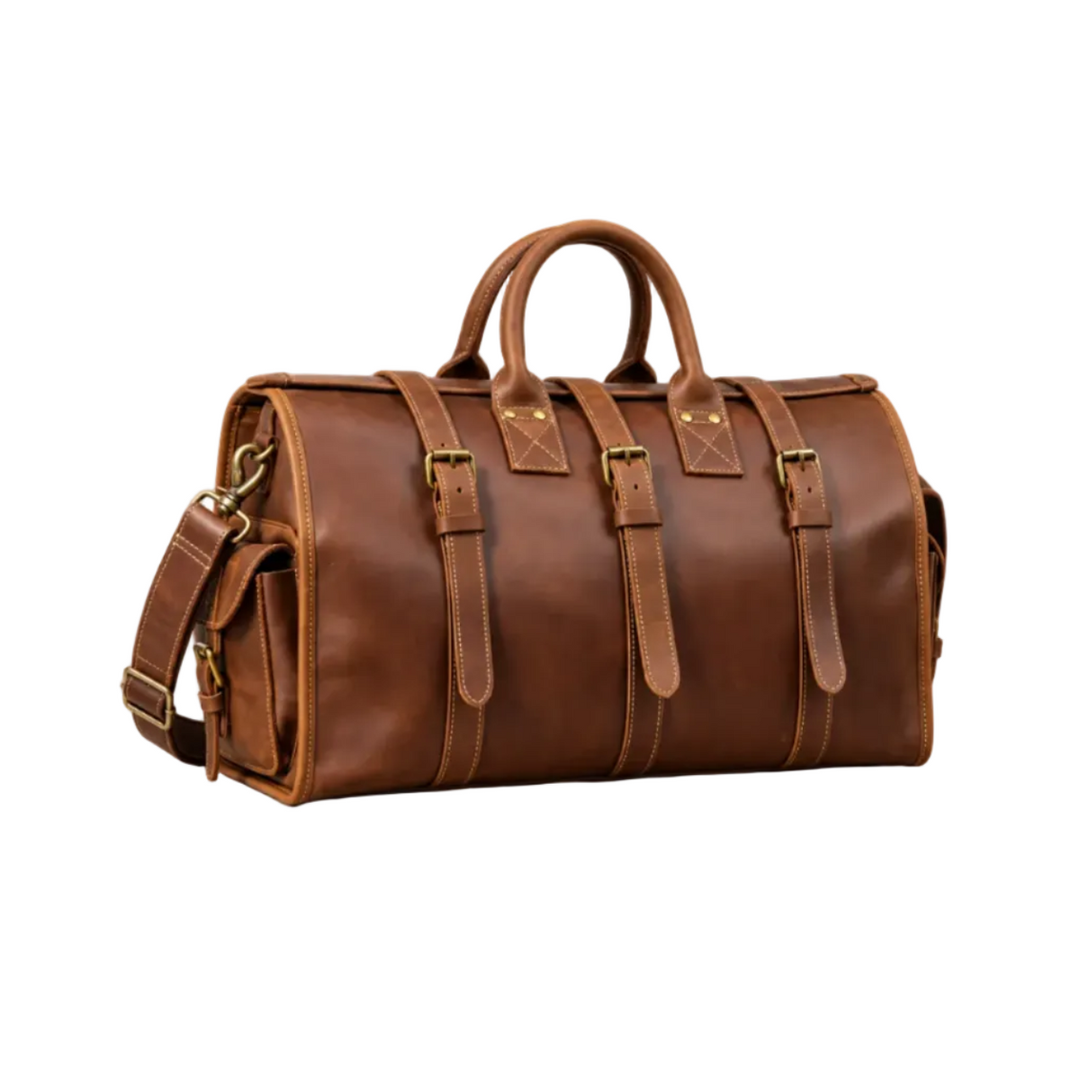 Vintage Brown Buckled Overnight Duffel Bag