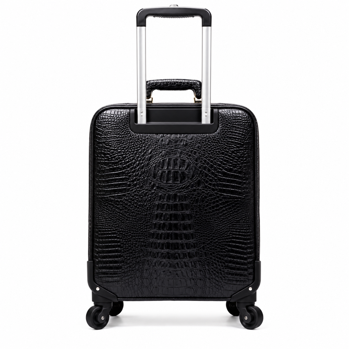 Black Crocodile Textured Rolling Travel Suitcase-2