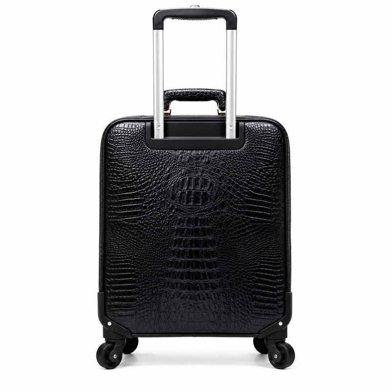 Black Crocodile Textured Rolling Travel Suitcase-2