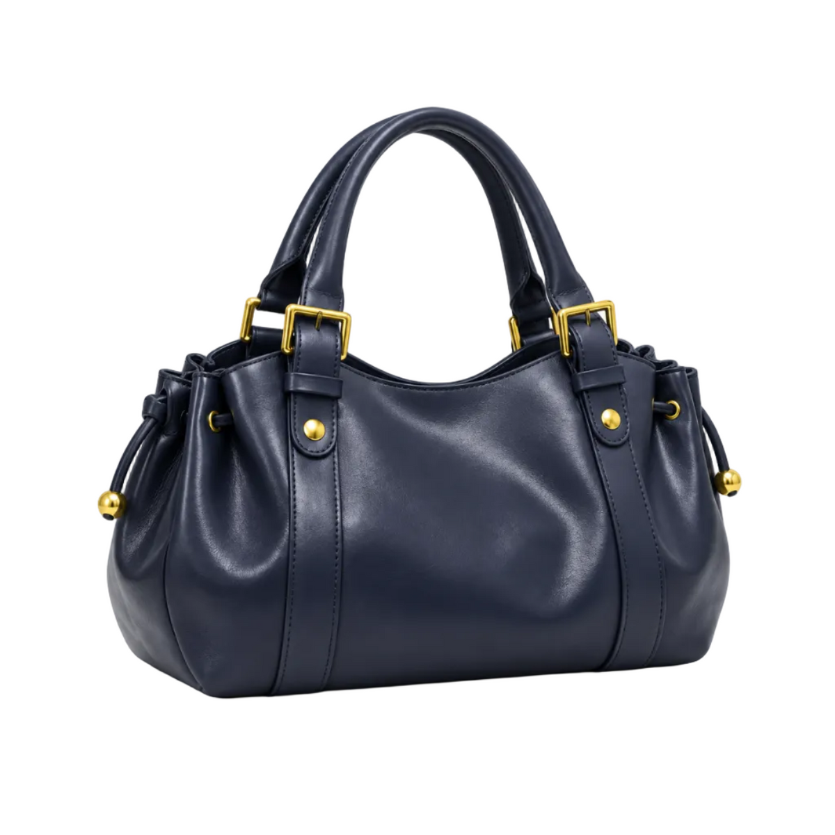 Navy Blue Boston Bag With Buckles