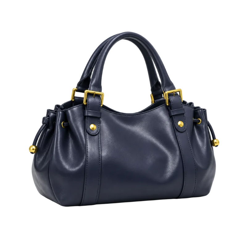 Navy Blue Boston Bag With Buckles-1