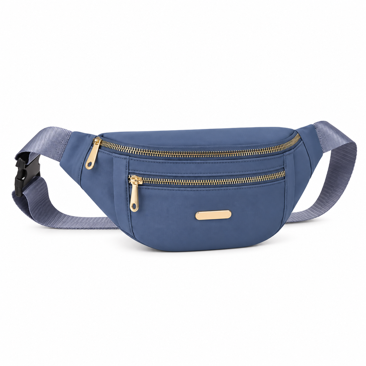 Slate Blue Waist Bag With Gold Details