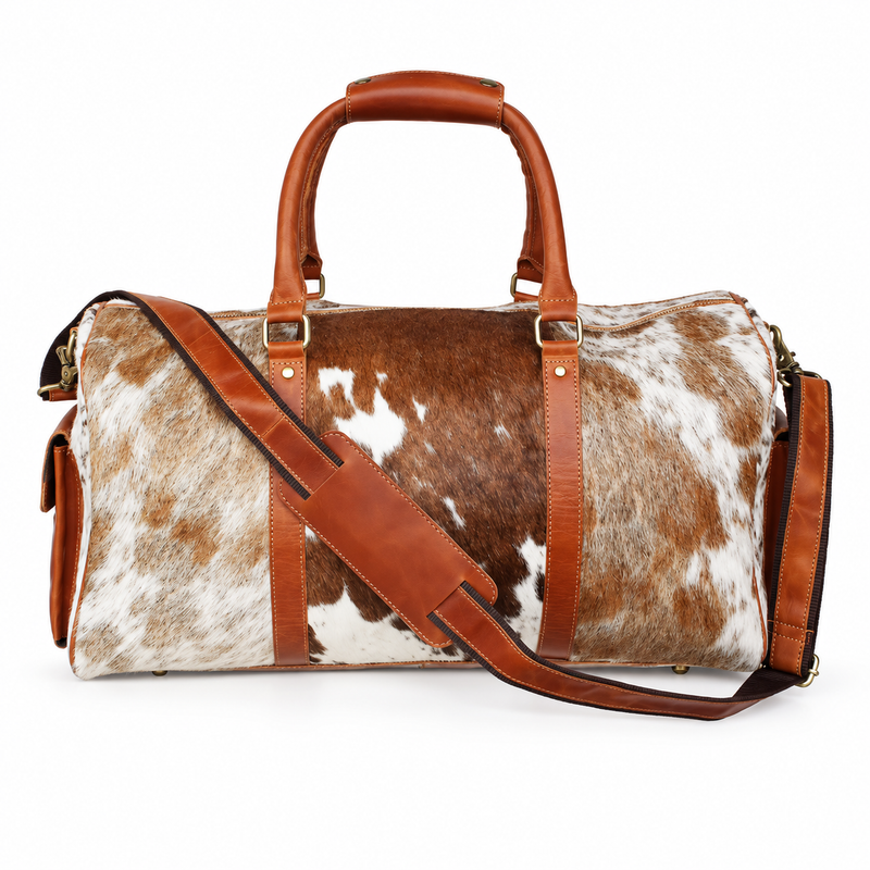 Brown White Cowhide Style Overnight Bag-4