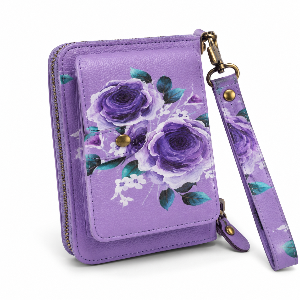 Purple Floral Rose Wristlet Wallet-4