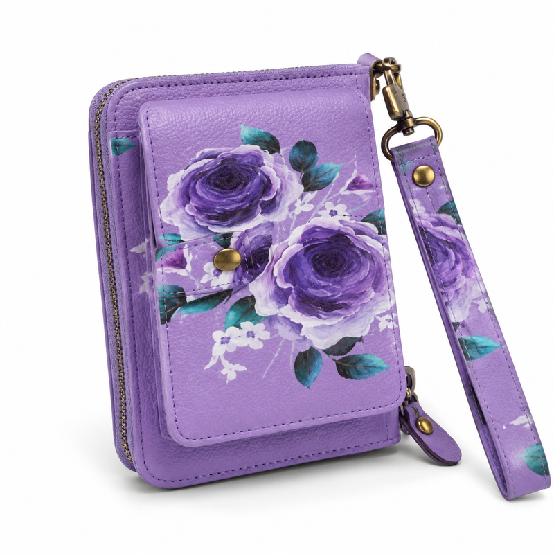 Purple Floral Rose Wristlet Wallet-4