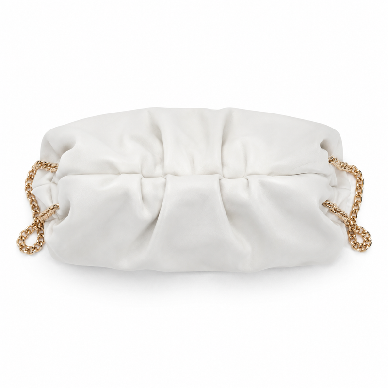 Elegant White Ruched Clutch Bag-4