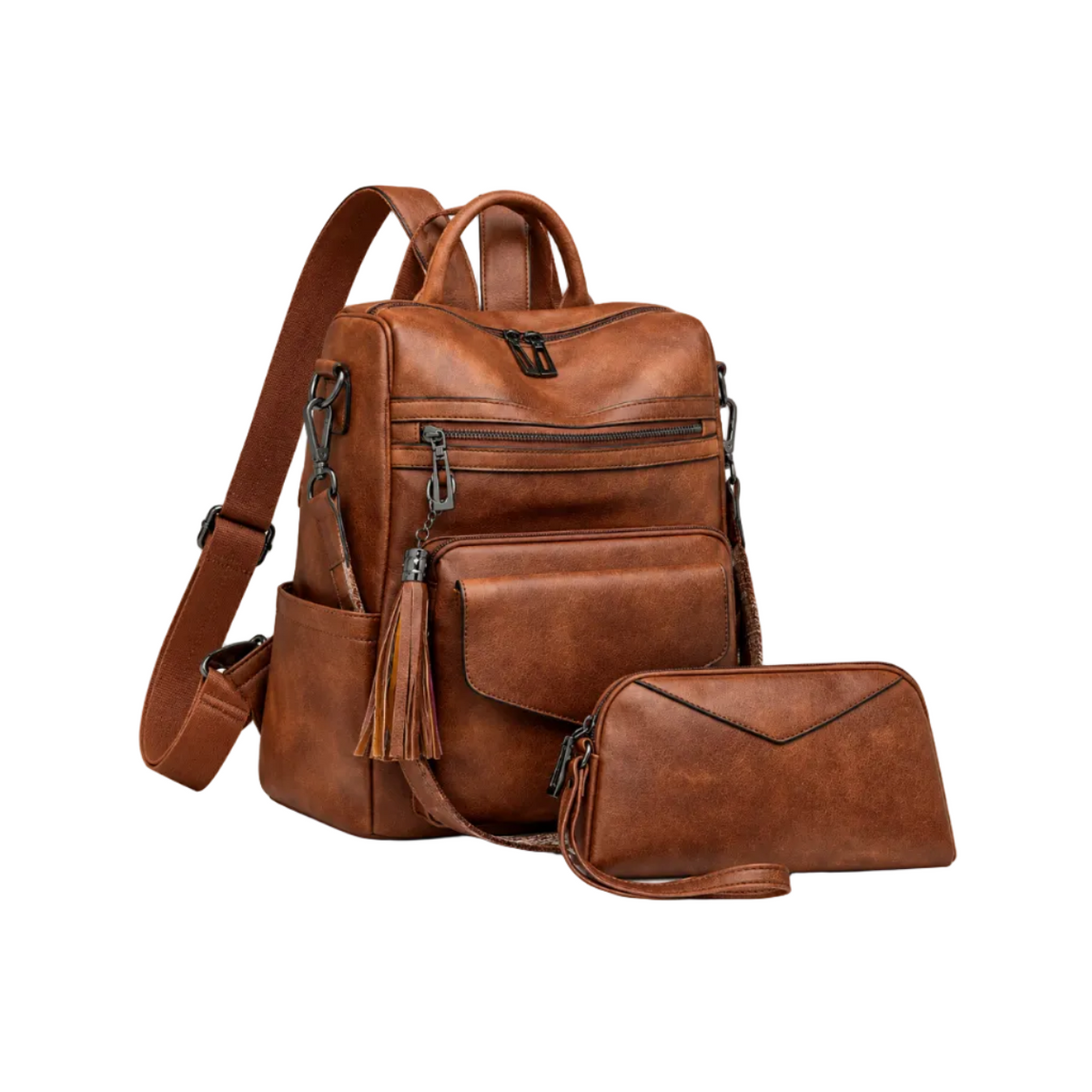 Vintage Brown Backpack With Matching Wristlet