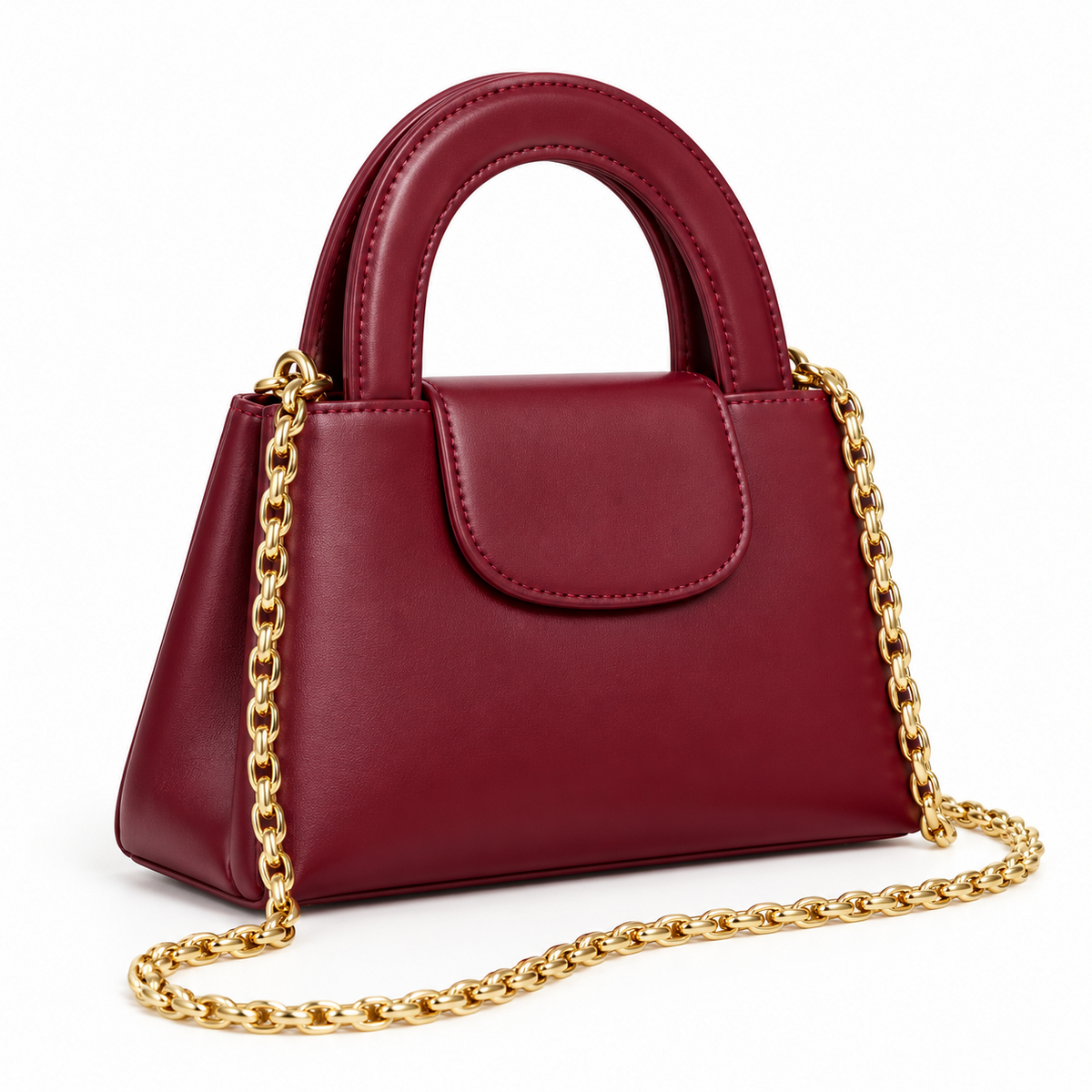 Burgundy Vegan Leather Chain Handle Handbag-1