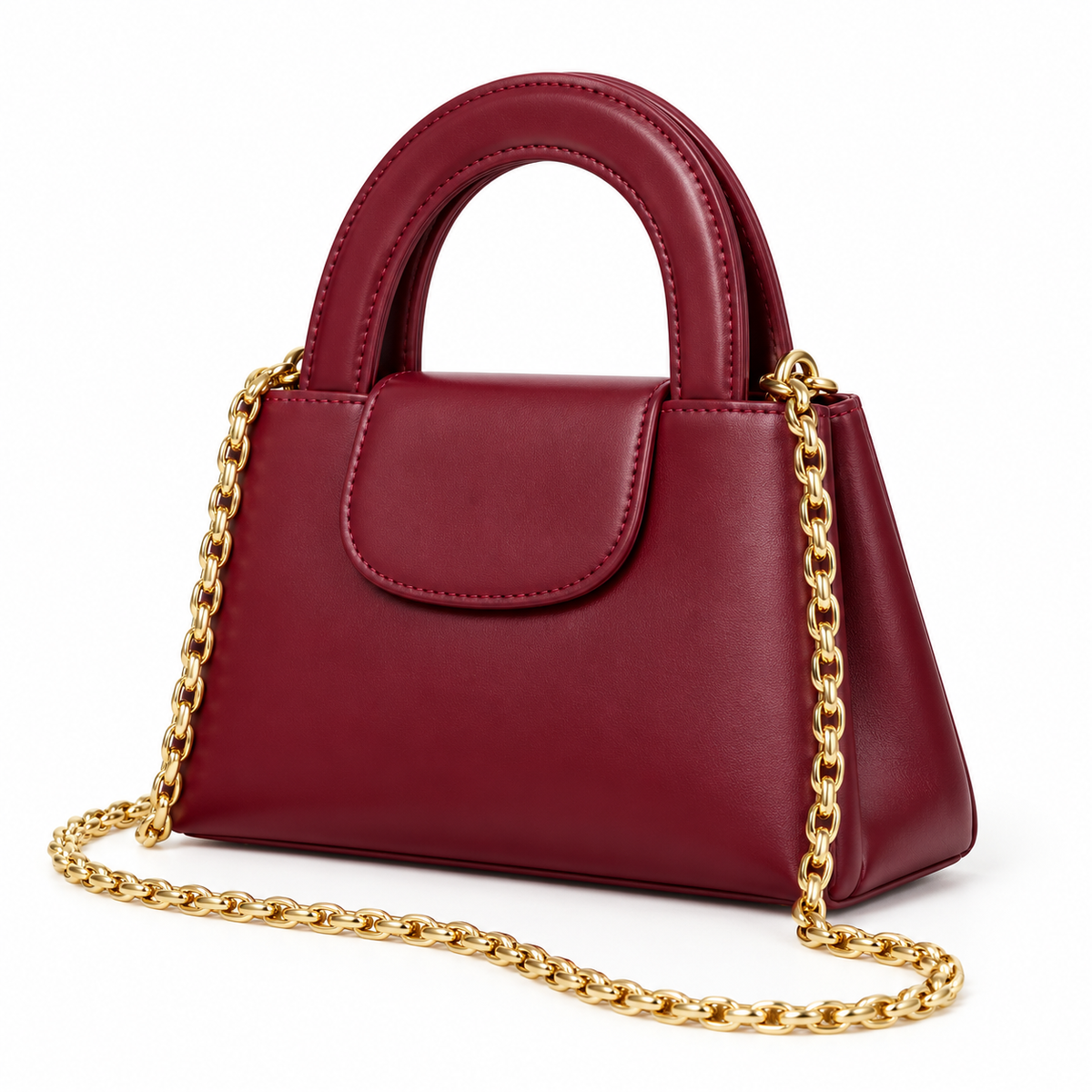 Burgundy Vegan Leather Chain Handle Handbag-4