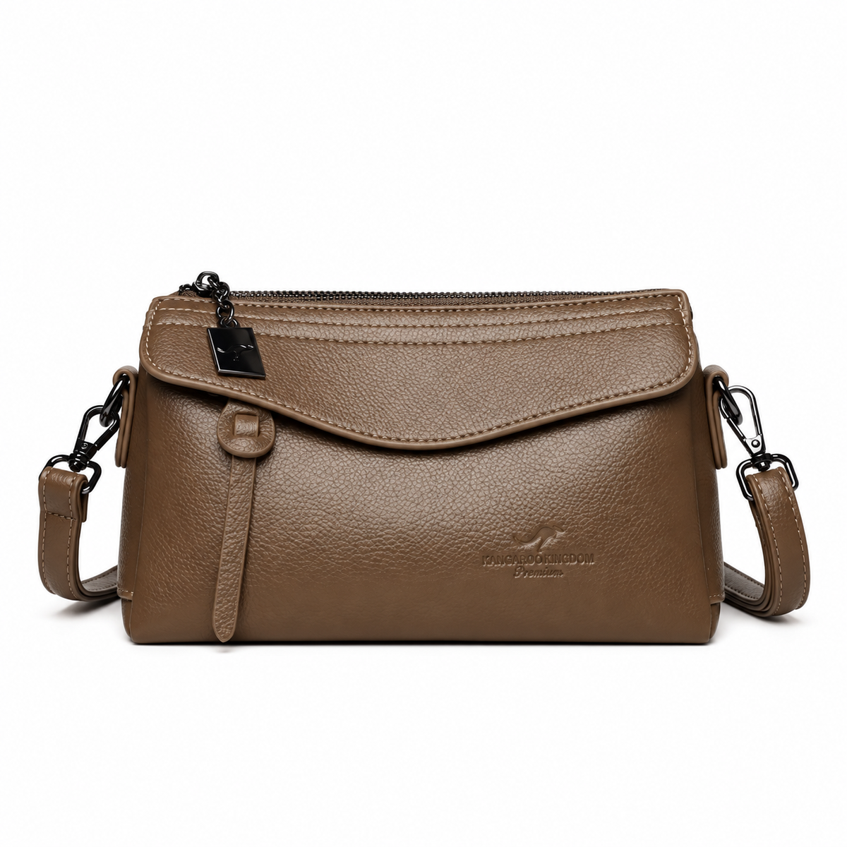 Khaki Pebbled Leather Crossbody Shoulder Bag-2