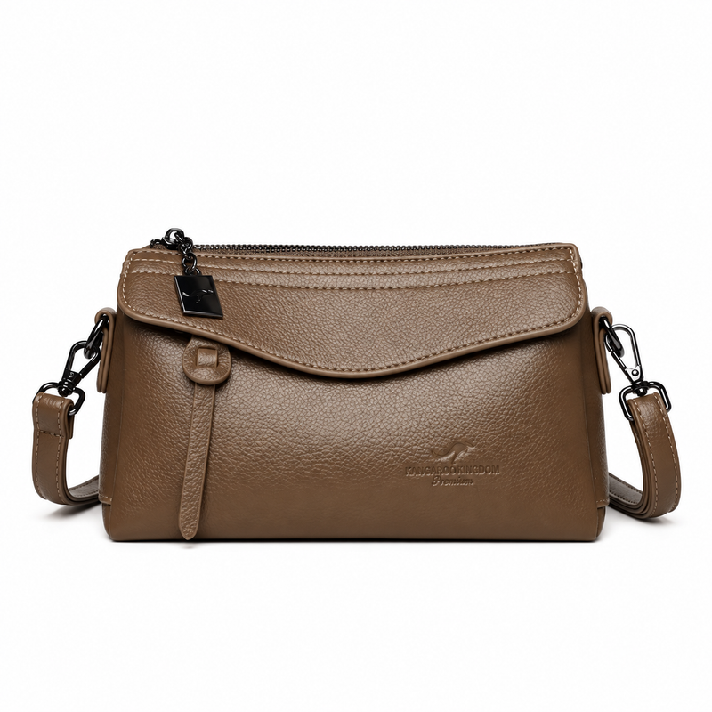 Khaki Pebbled Leather Crossbody Shoulder Bag-2