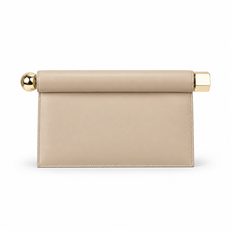 Elegant Beige Leather Evening Clutch Bag-4