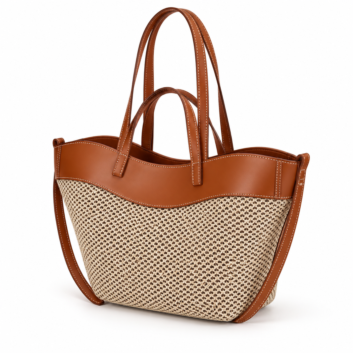 Brown Trim Woven Everyday Tote Bag-3