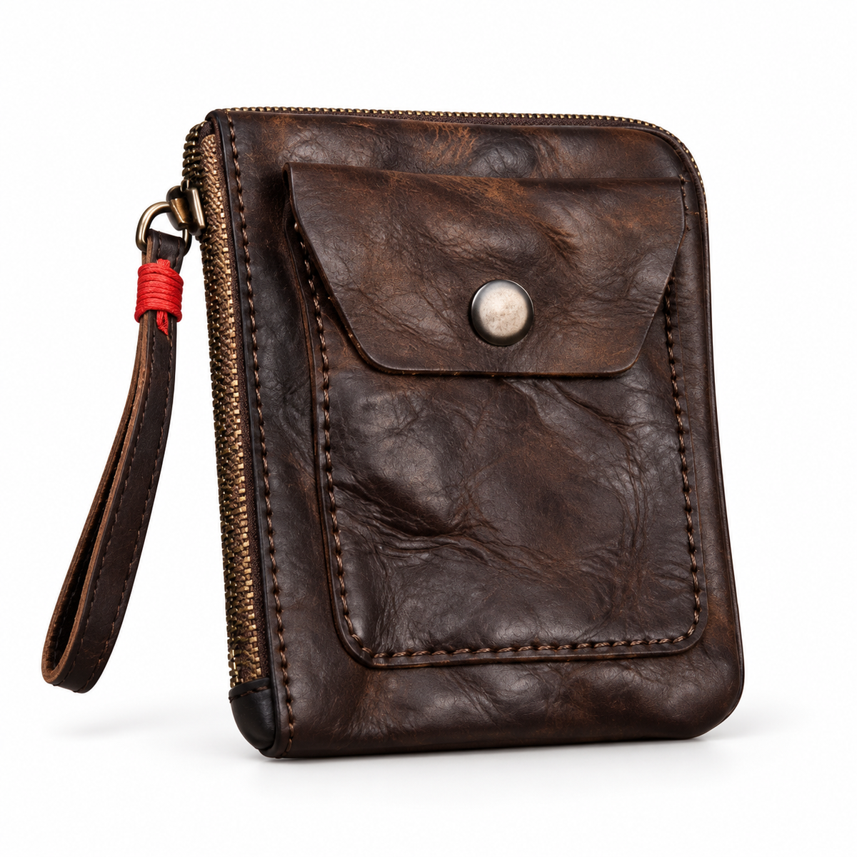 Vintage Coffee Textured Zip Around Wristlet-1