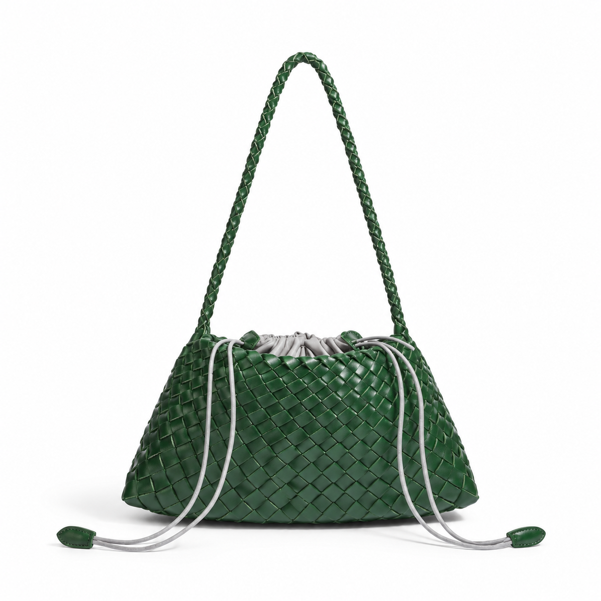 Forest Green Woven Drawstring Shoulder Bag-2