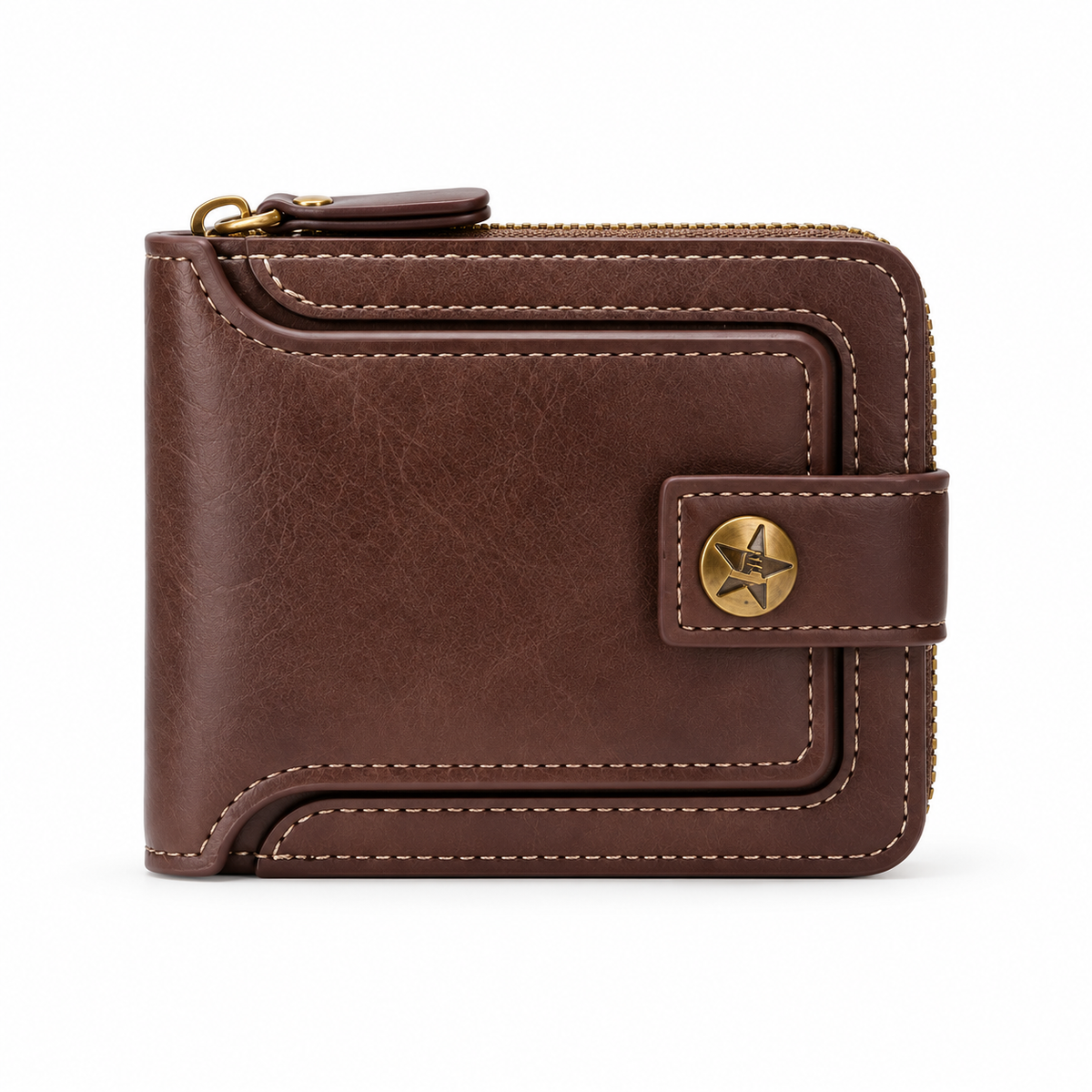 Vintage Brown Wallet With Star Closure-4