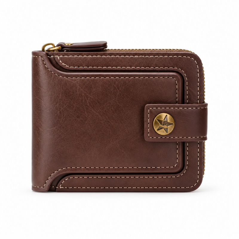 Vintage Brown Wallet With Star Closure-4