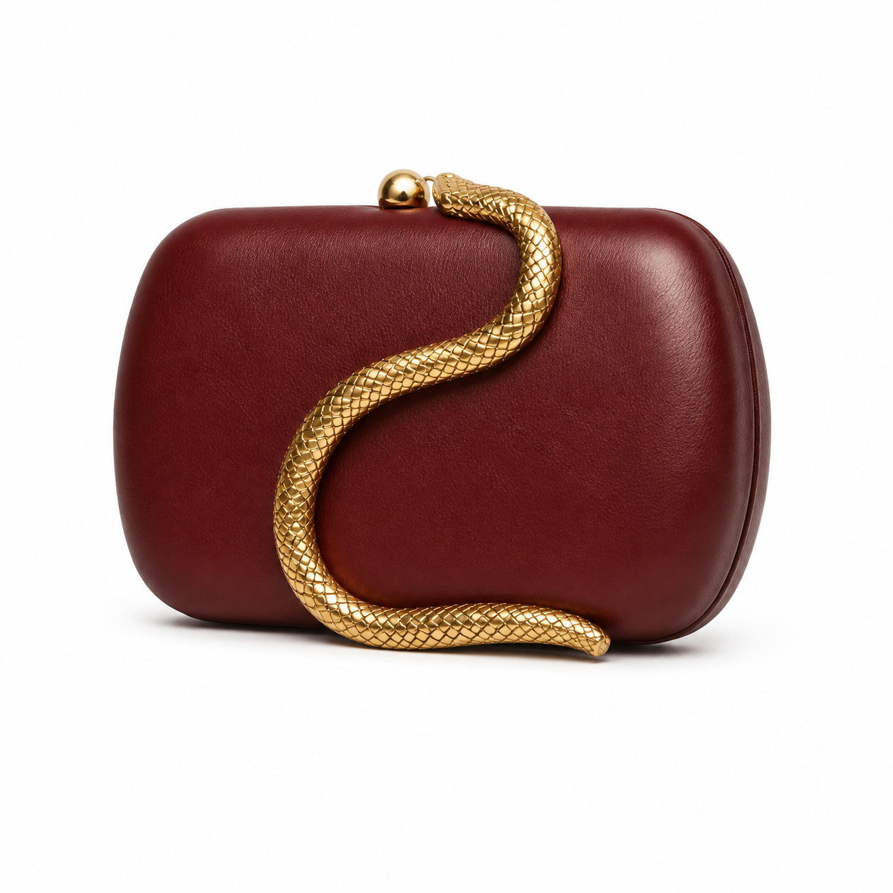 Burgundy Snake Clasp Evening Clutch Bag-4