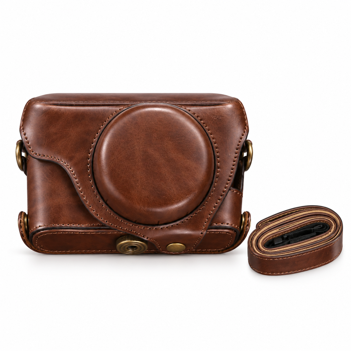 Classic Brown Camera Case With Strap-4