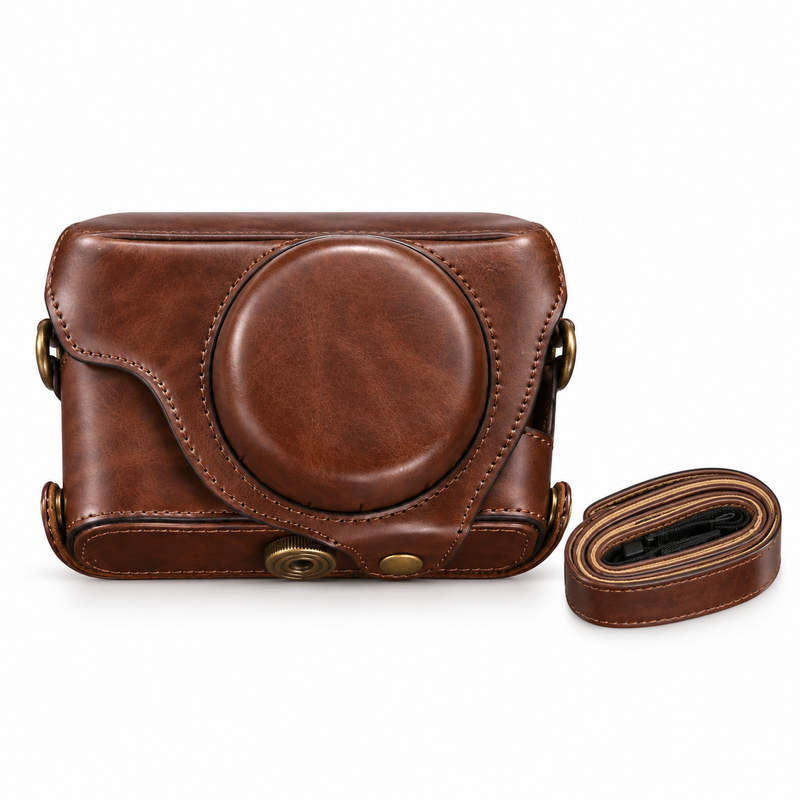Classic Brown Camera Case With Strap-4