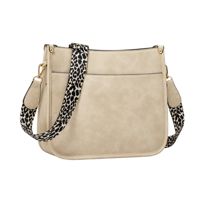 Beige Crossbody Bag With Leopard Strap-1