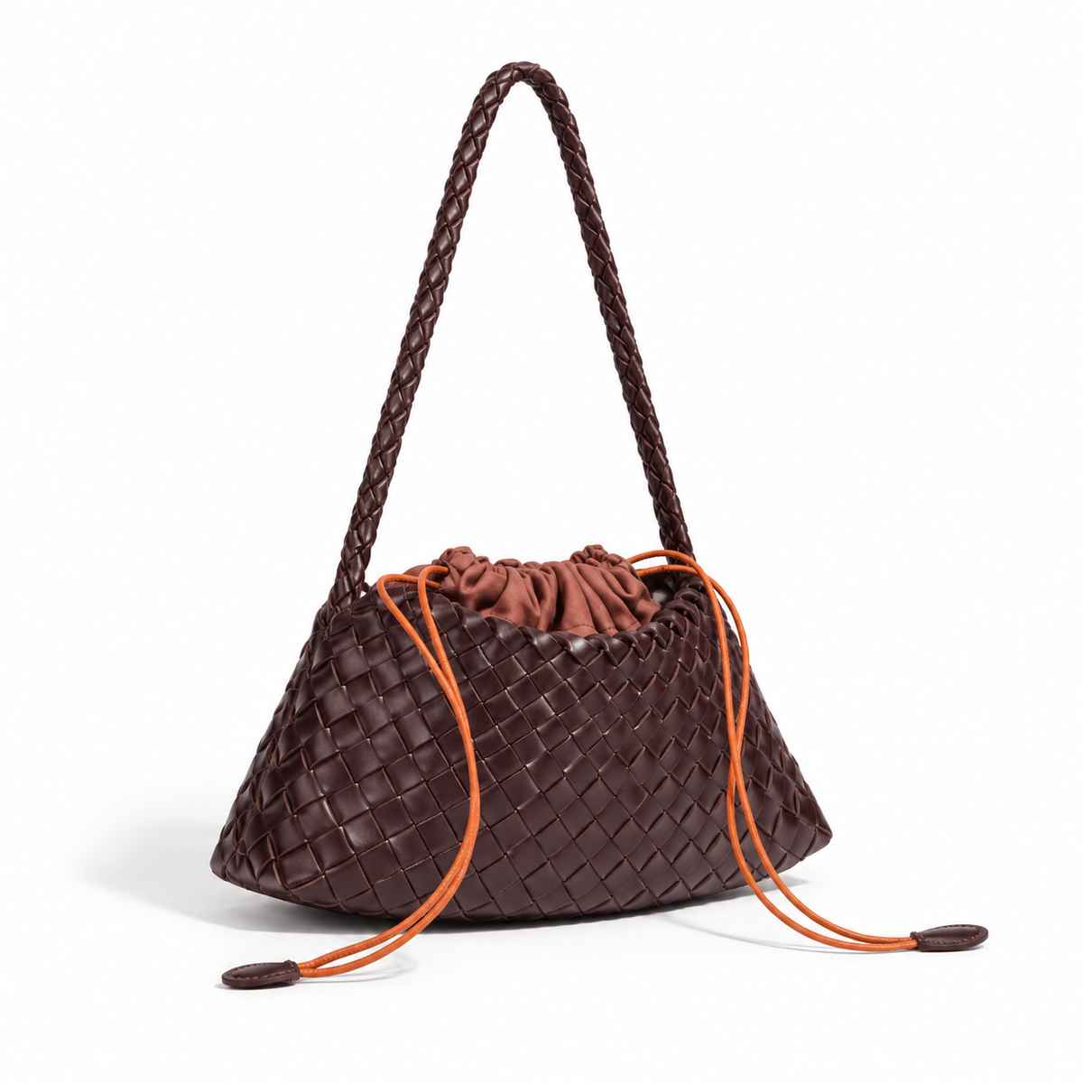 Chocolate Brown Woven Drawstring Shoulder Bag-1